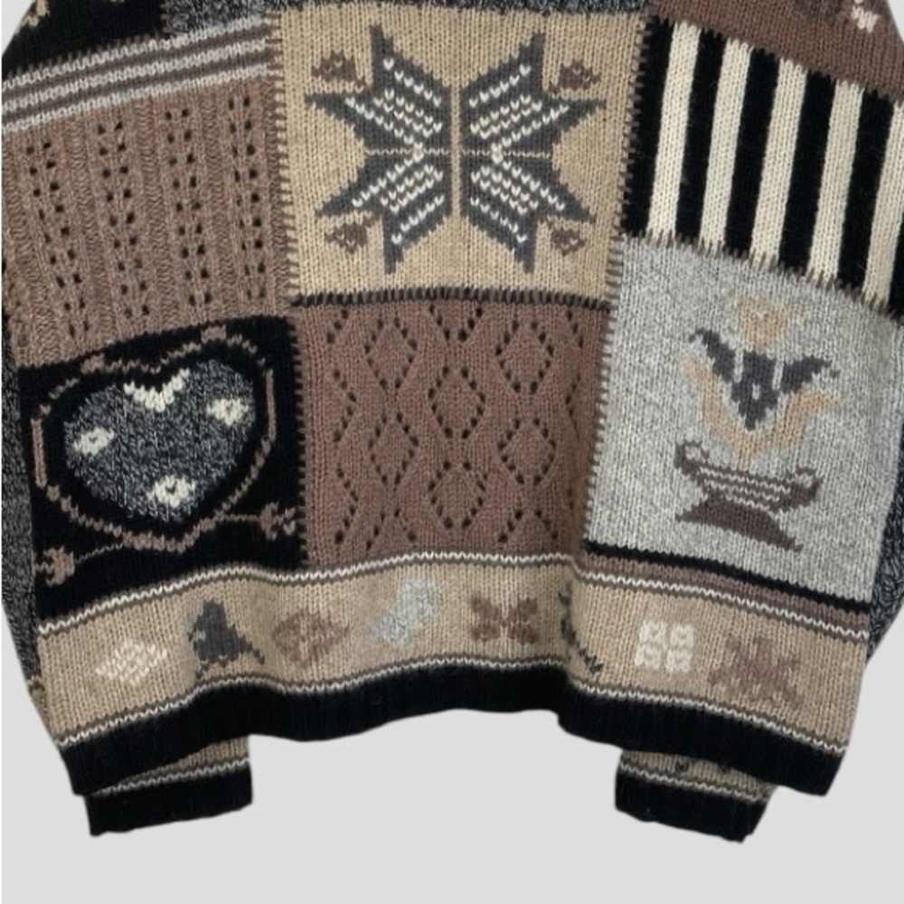 Vintage Eddie Bauer Patchwork Cable Crochet Knit Sweater Cozy Nordic Design Sz.L - Picture 7 of 12